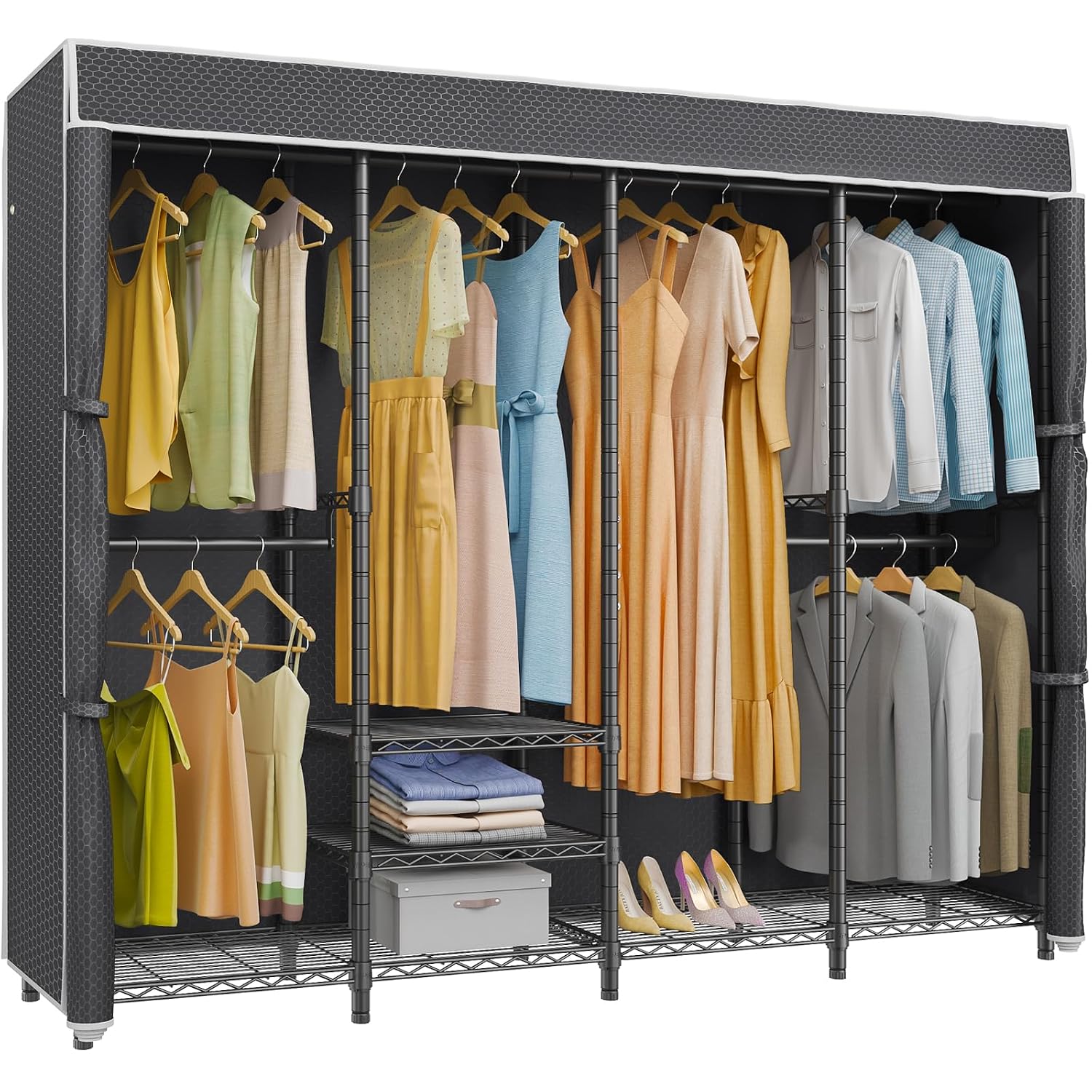 Wardrobe Closet Portable Fabric Cover - Средняя вешалка для одежды с тканевым
