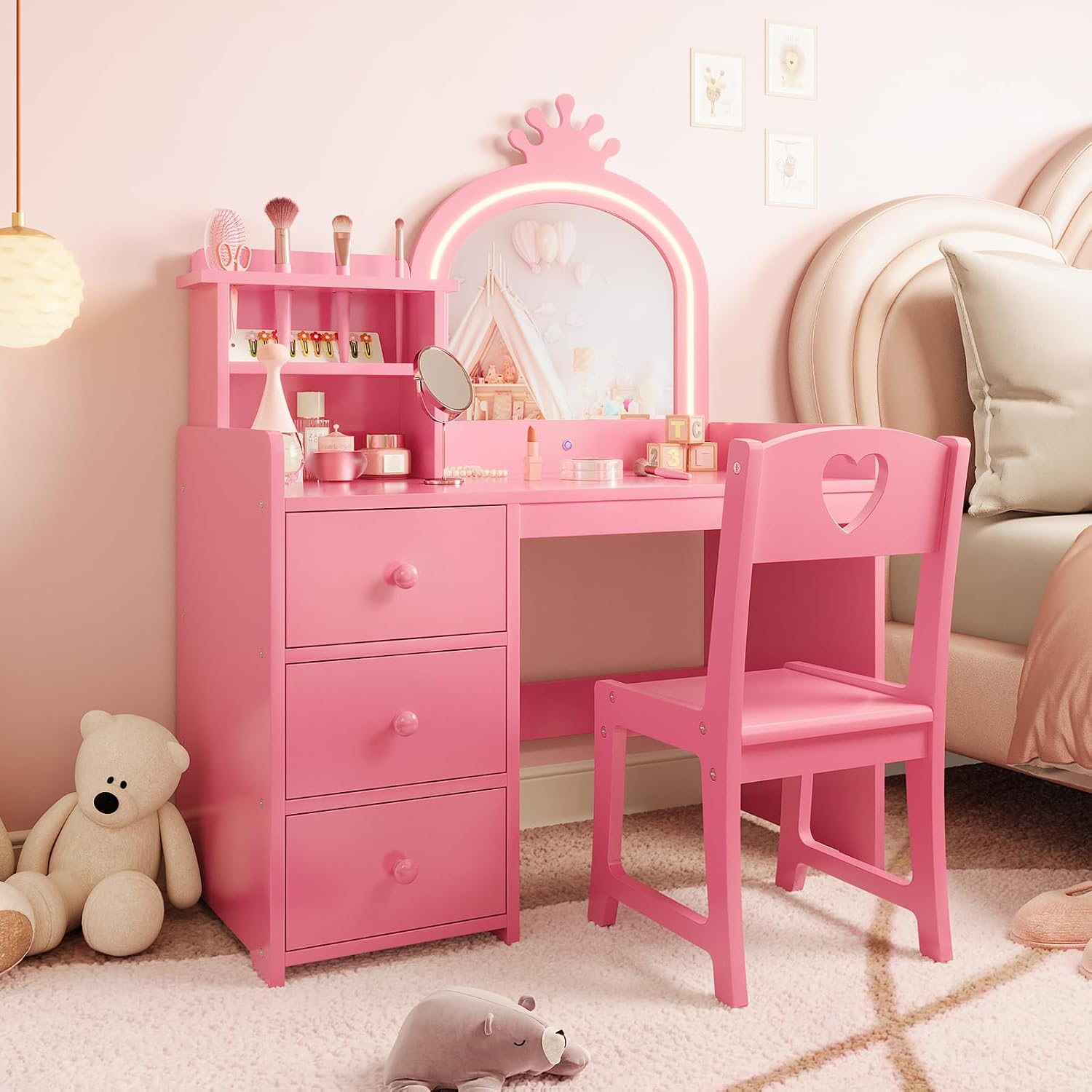 Dressing Table Vanity With Lighted Mirror - Детский туалетный столик с зеркалом и