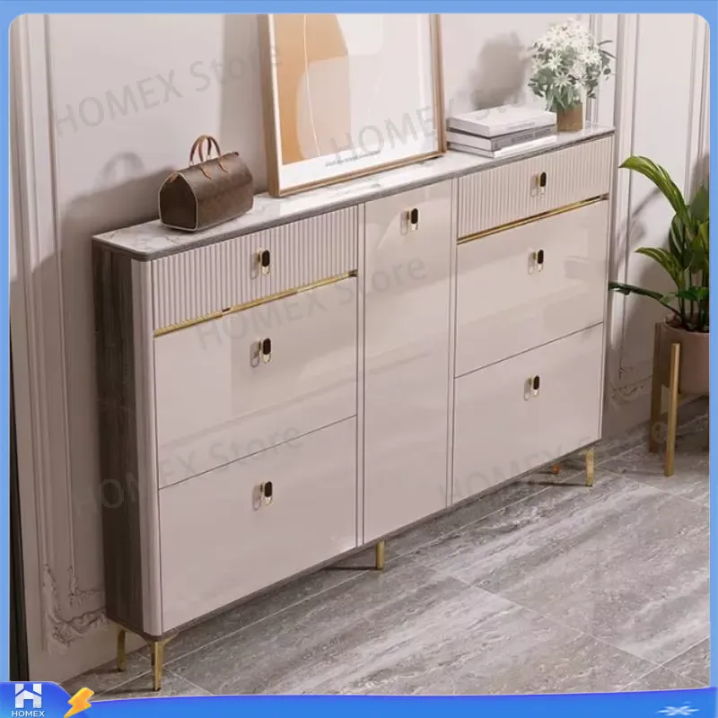Shoe Rack Cabinet Narrow Entryway - Водонепроницаемый шкаф для обуви с табуретом,