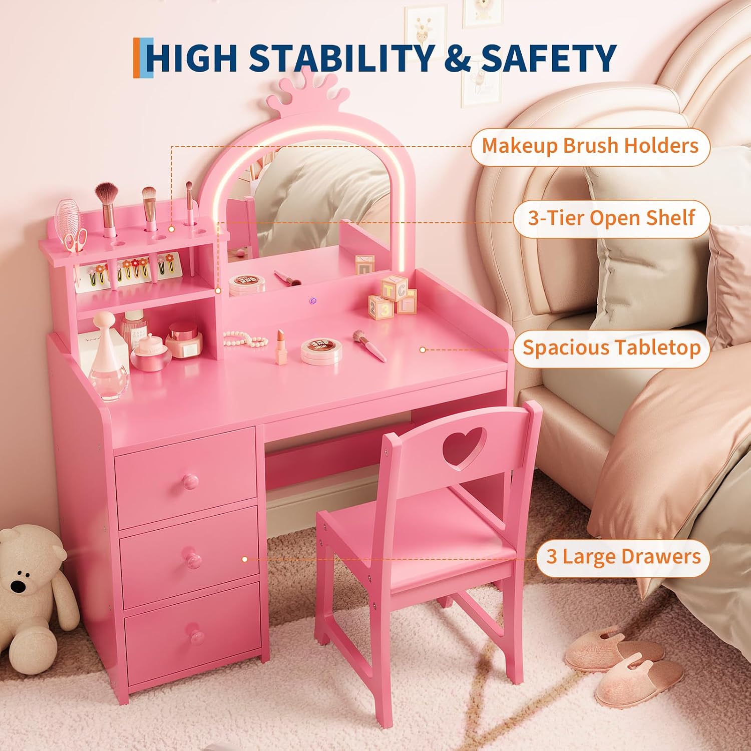 Детский туалетный столик с зер – обзор и цена Dressing Table Vanity With Lighted Mirror