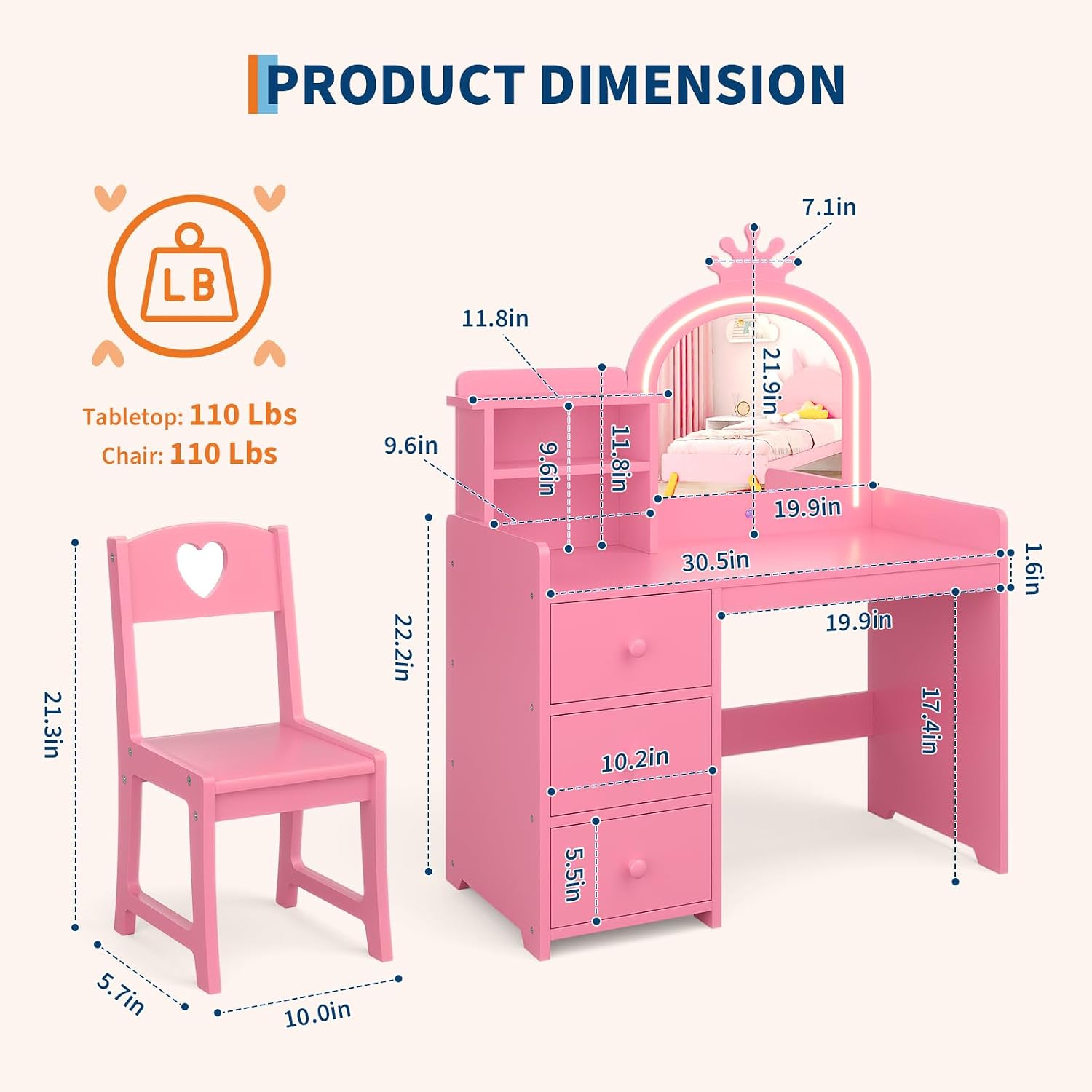 Детский туалетный столик с зер – обзор и цена Dressing Table Vanity With Lighted Mirror